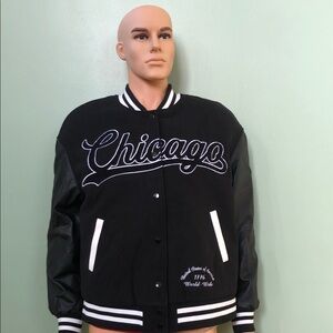 American Bazi Black & White Chicago Varsity Bomber Jacket
